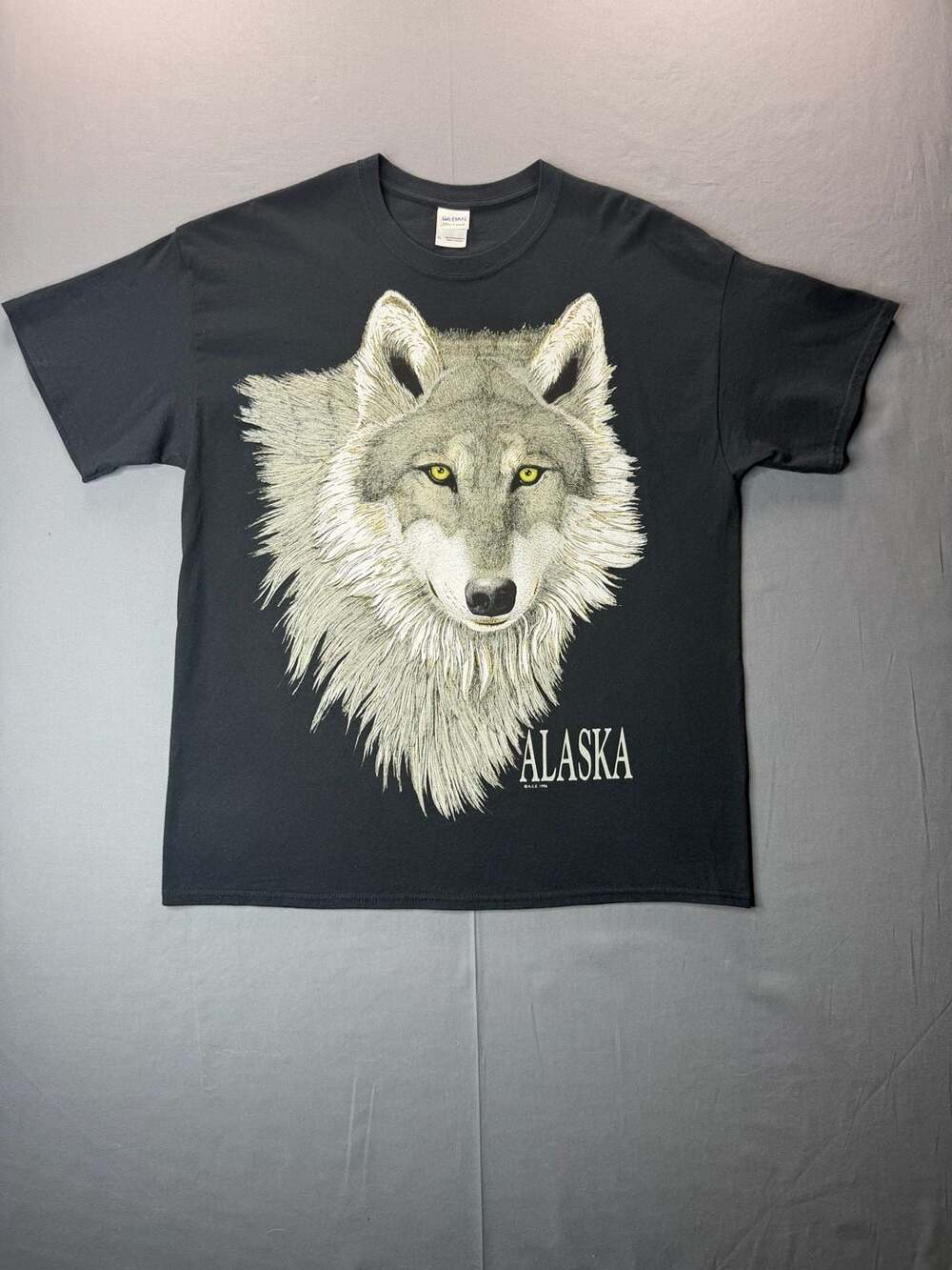 VTG Gildan Alaska Wolf Graphic T-Shirt Size XL Vintage 1996 Black